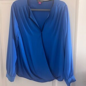 Vince Camuto Blue Wrap Blouse with Long Sleeves